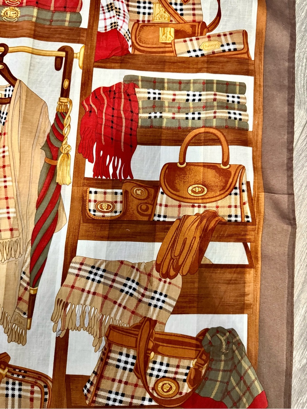 Burberry Multicolor Plaid Accessories Silk Scarf - Tan, Red, Brown, Cream - Picture 4 of 7